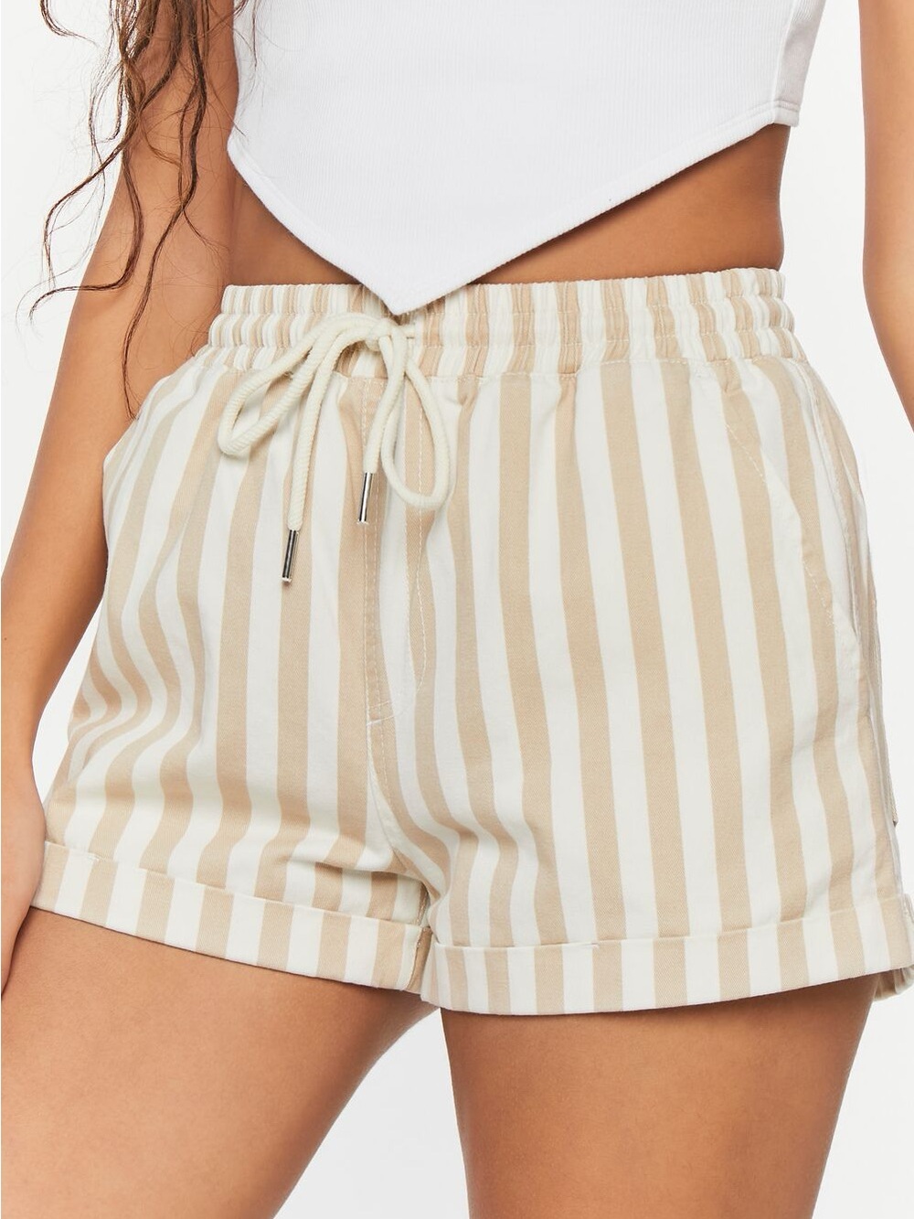 Forever 21 White and Tan Smocked Waist Skirt